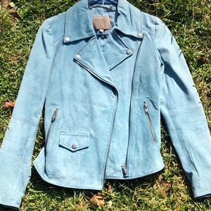 Blue Leather Motorcycle Jacket